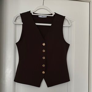 Brown Sleeveless Vest with Gold Buttons